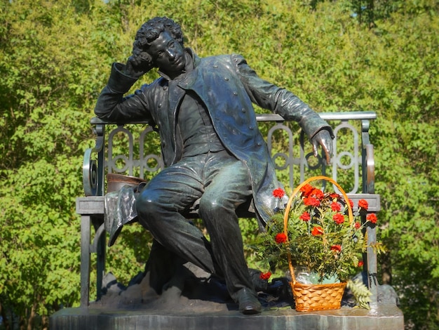 Famous russian poet Alexander Pushkin statue in Saint Petersburg, Russia.