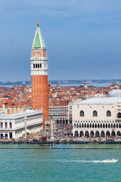 Famous San Marco square waterfront at summer day, vertical shot, Venice, Italy