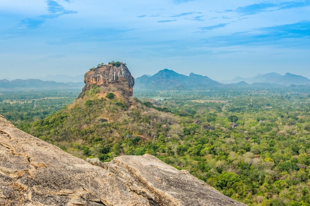 The famous Sigiriya rock fortress from Pidurangala at Dambulla, Sri Lanka