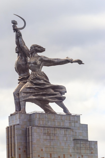 Famous Soviet monument Worker and Kolkhoz Woman Collective Farm Woman of sculptor Vera Mukhina in Moscow Russia Made of stainless steel in 1937