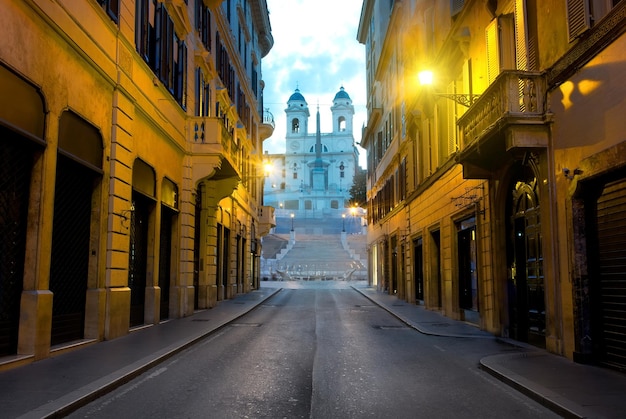 Famous Spanish Stairs and roman street in the morning, Italy