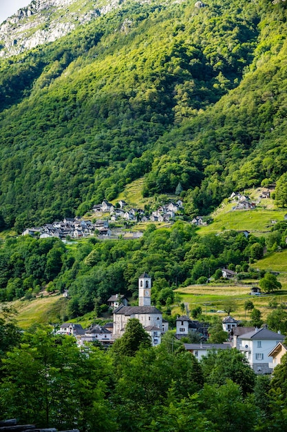 Famous stone bridge and old town in lavertezzo ti switzerland