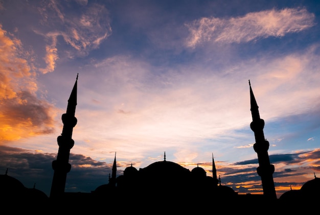 Famous Sultanahmet or Blue Mosque in Istanbul city at sunset