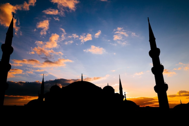 Famous Sultanahmet or Blue Mosque in Istanbul city at sunset