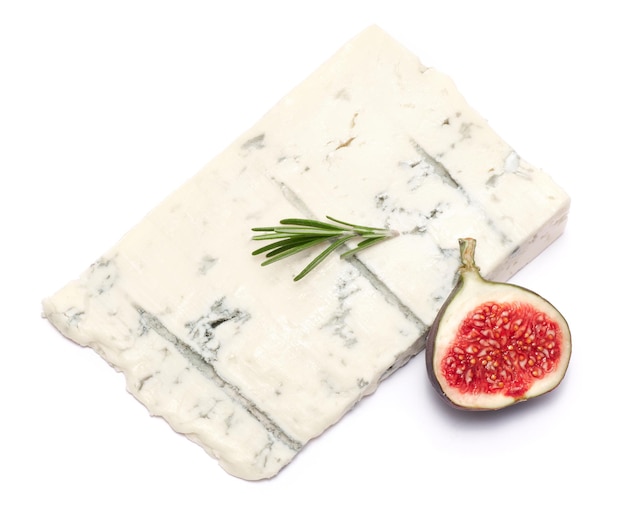 Formaggio blu gorgonzola italiano tradizionale famoso isolato su priorità bassa bianca