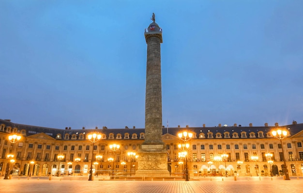 The famous Vendome column at night Paris France