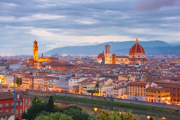 Famous view of Florence at sunset, Italy