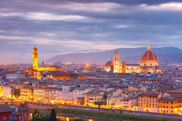 Famous view of Florence at sunset, Italy