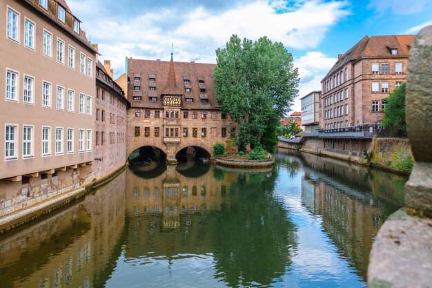 Famous view of glasses of nuremberg heiliggeistspital in old city nuremberg in franconia bavaria