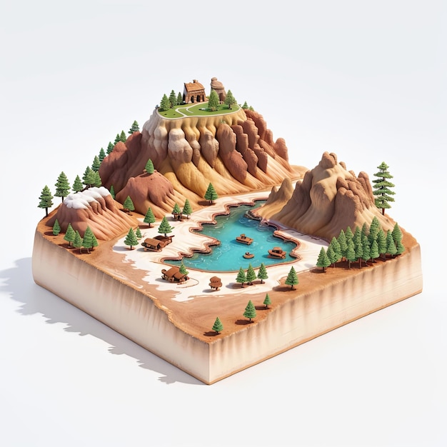 famouse location isometric scene miniature diaroma art side view