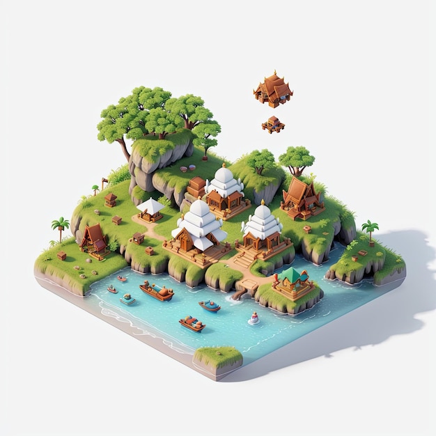 famouse location isometric scene miniature diaroma art side view