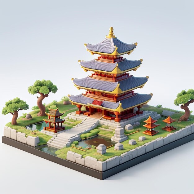 famouse location isometric scene miniature diaroma art side view