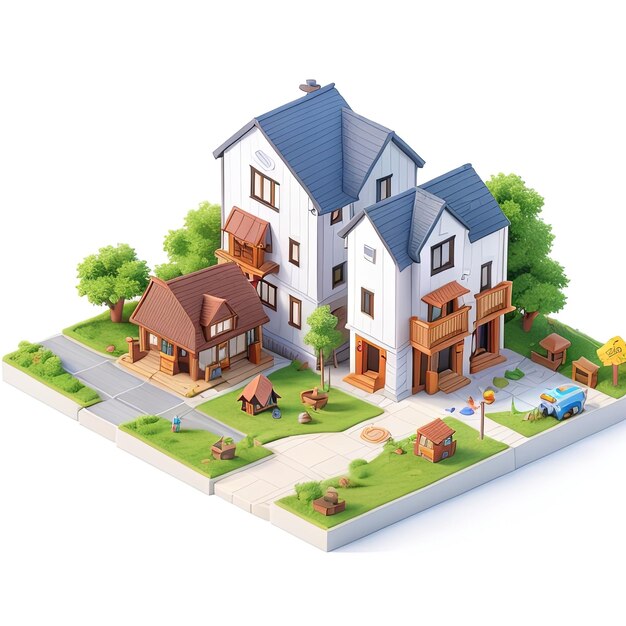 famouse location isometric scene miniature diaroma art side view