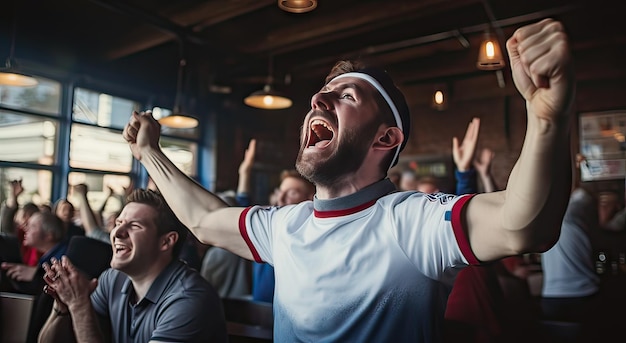 Photo fan celebrating a goal at the bar sport concept