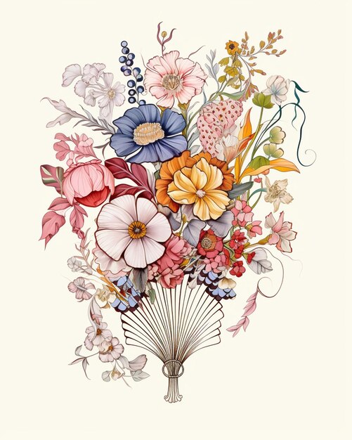 Photo fan drawing in line with different flowers