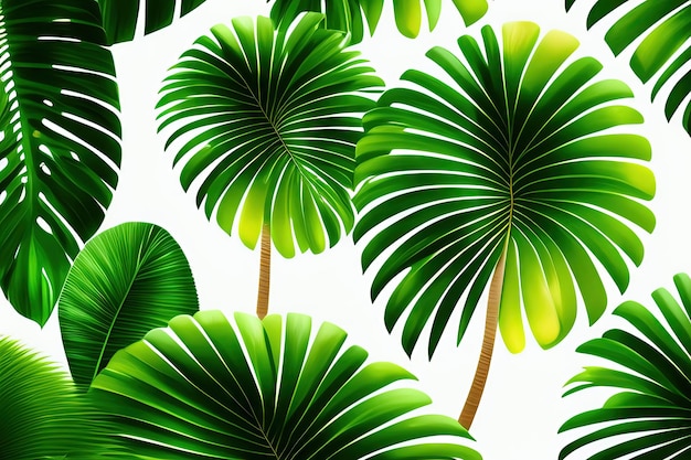 부채꼴 야자나무 잎은 바람에 흔들리는 열대 나무 식물입니다. 녹색 잎 패턴 자연 열대 여름