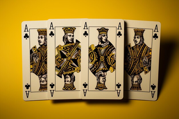 Fan of playing cards with four aces isolated