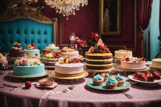 Fancy cakes on banquet table