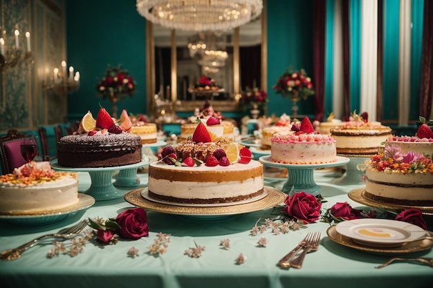 Fancy cakes on banquet table