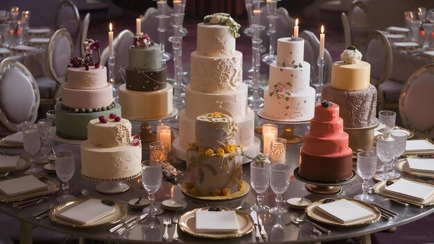 Fancy cakes on banquet table