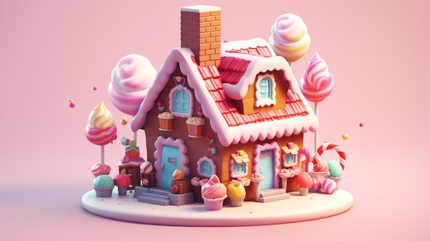 A fancy candy house with sweets and chocolate dessert