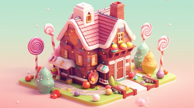 Foto una casa di caramelle fantasia con dolci e dessert al cioccolato