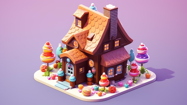 A fancy candy house with sweets and chocolate dessert