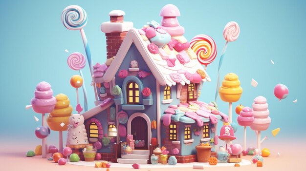 A fancy candy house with sweets and chocolate dessert