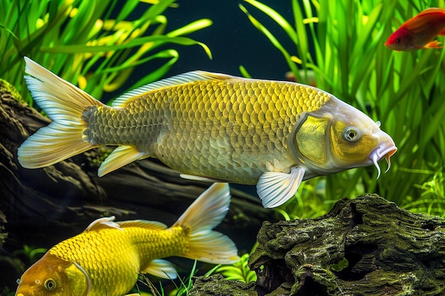 Fancy carp koi fish swimming in a pond