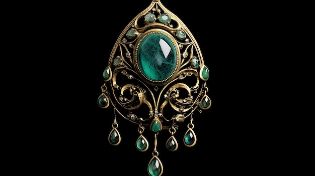 A fancy green gem pendant is shown with a black background.