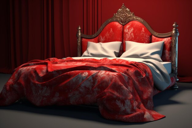 Photo fancy red bed generative ai