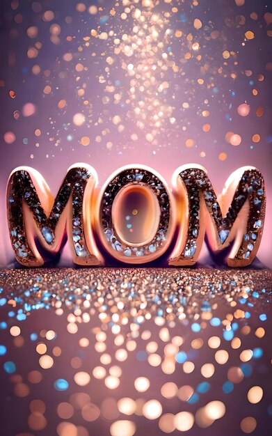 Photo fancy text mom in with diamond sparkles on a violet background with pink and light blue sparkles