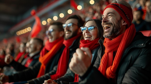 Foto i tifosi si divertono nell'oscurità dello stadio a guardare una partita divertente