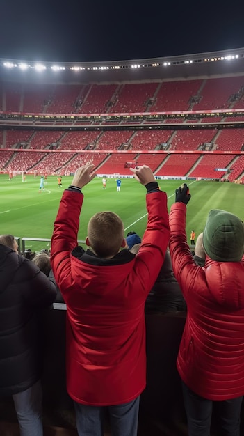 Fans at a sports stadium cheering for the game