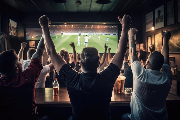 Fans Watching Soccer At Bar Rear View Goal Generative AI