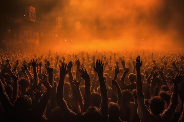 Fans waving hands in a concert at night photo Generative ai