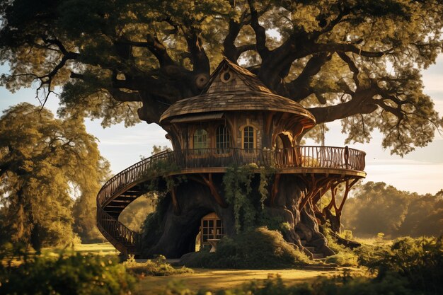 사진 아름다운 공원 에 있는 큰 나무 에 있는 환상적 인 나무 집