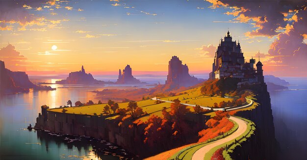 Fantasie Anime Landschap Digitaal schilderen Kunst aan de muur Generatieve AI