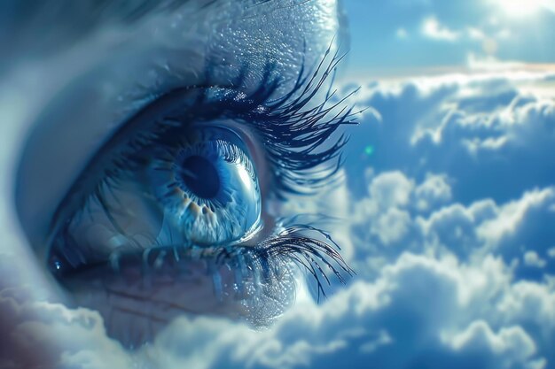 Foto fantasie concept van een menselijk oog huilen in de wolken