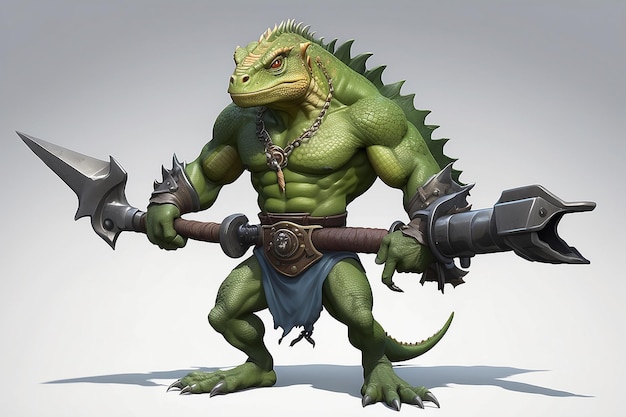 Fantasie de krokodil klaar voor de oorlog met pantser wapen en staan met twee voeten gevaarlijk vreemd zwaard