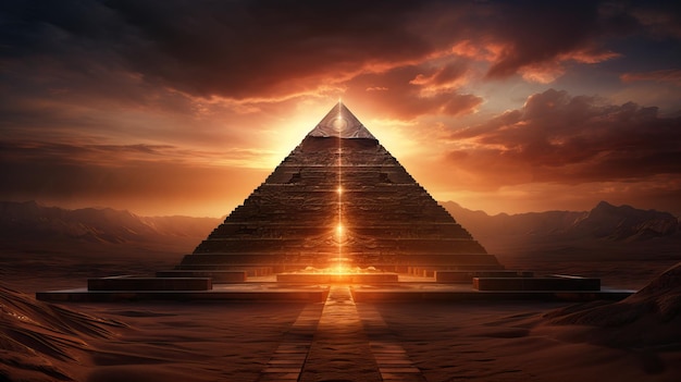 Foto fantasie egyptische piramide midden in de woestijn