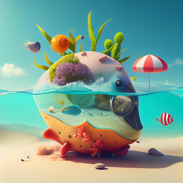 Foto fantasie eiland in de zee 3d render conceptuele illustratie
