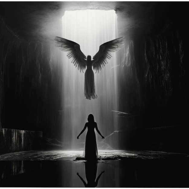 Foto fantasie engel met vleugels mysterieus schilderij generatieve ai