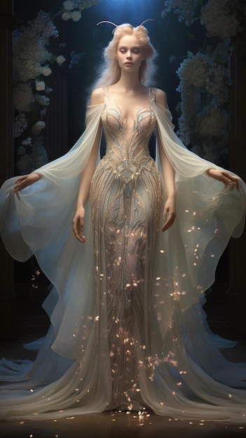 Fantasie kunstwerk concept art meisje draagt de meest delicate jurk Ai gegenereerde kunst