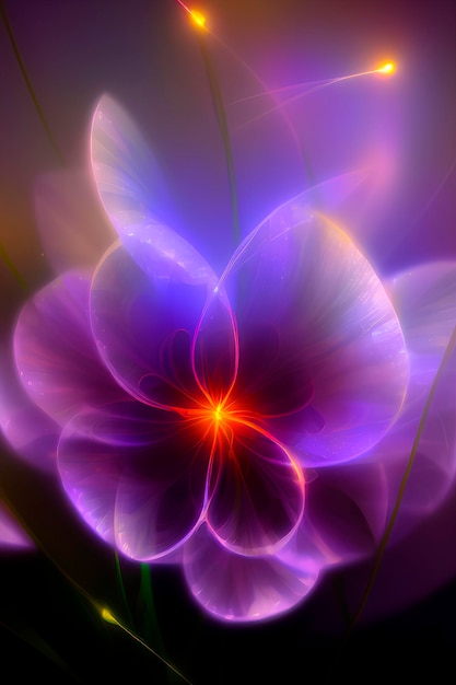 Foto fantasie lichtgevende transparant glas paarse bloem