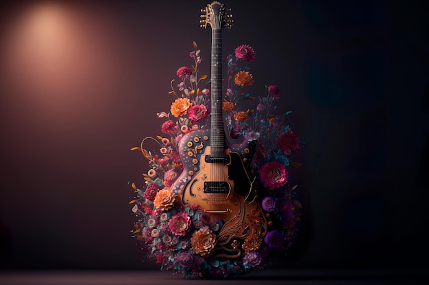 Fantasie ontwerp muzikale staande gitaar in studio Generative AI