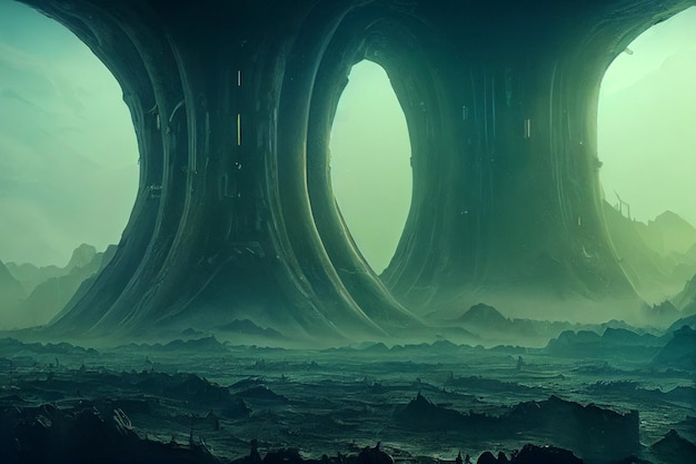 Fantasie scifi landschap van buitenaardse planeet 3d illustratie