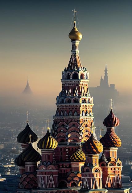 Fantasie van de ontwerper Prachtige illustratieposter St. Basil's Cathedral Moskou Rusland