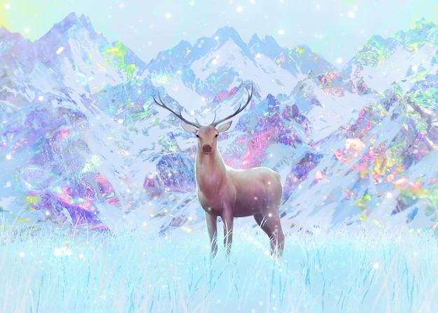 Fantasie Winter Elk Illustratie