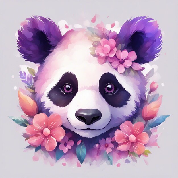 Fantasiebloemen Plons met schattige panda T-shirtontwerp Art